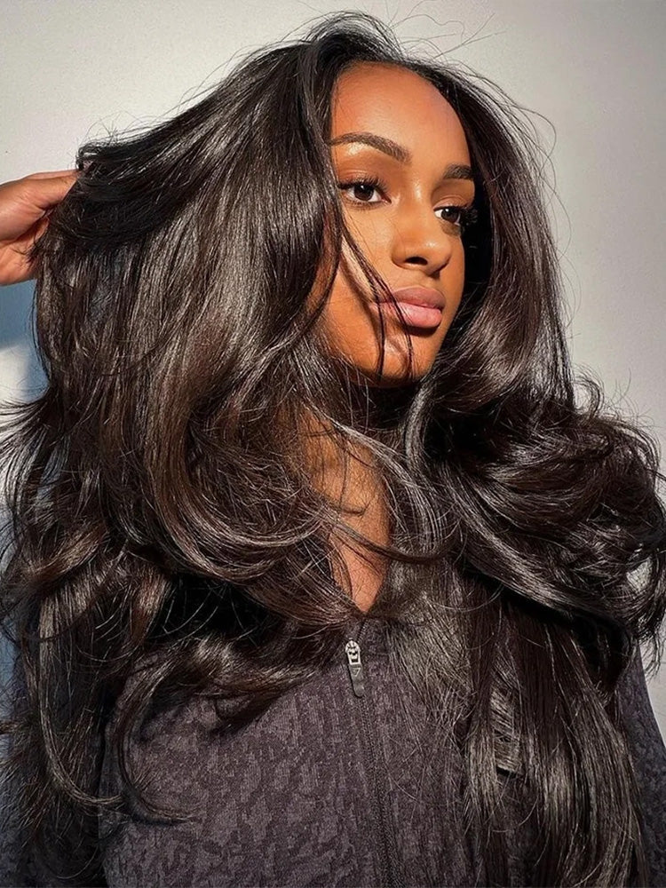 belvedon-Styled Butterfly Cut Layered Yaki Straight Glueless Install Half Wig With Draw-string Beginner Friendly